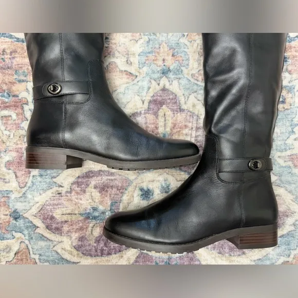 Coach Women's Boots Emmie Turnlock Over‎ The Knee Black Leather Boots Size 9B