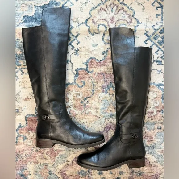 Coach Women's Boots Emmie Turnlock Over‎ The Knee Black Leather Boots Size 9B
