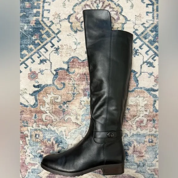 Coach Women's Boots Emmie Turnlock Over‎ The Knee Black Leather Boots Size 9B