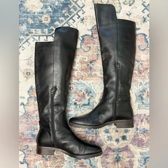 Coach Women's Boots Emmie Turnlock Over‎ The Knee Black Leather Boots Size 9B