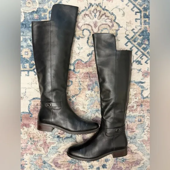 Coach Women's Boots Emmie Turnlock Over‎ The Knee Black Leather Boots Size 9B