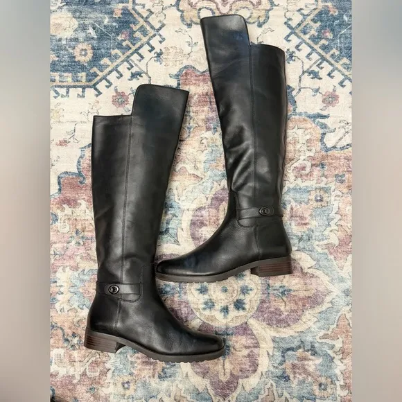 Coach Women's Boots Emmie Turnlock Over‎ The Knee Black Leather Boots Size 9B