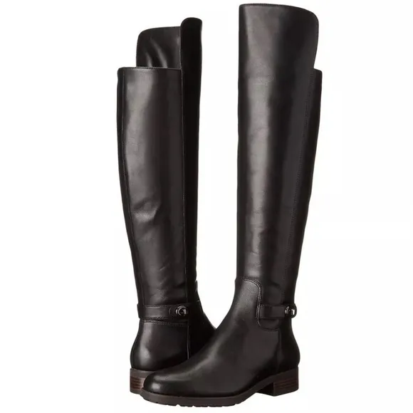 Coach Women's Boots Emmie Turnlock Over‎ The Knee Black Leather Boots Size 9B