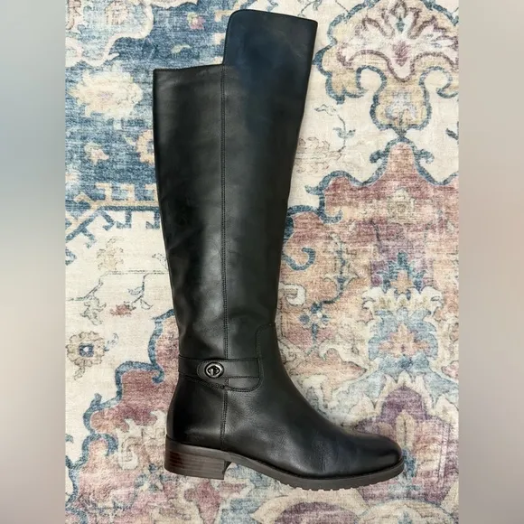 Coach Women's Boots Emmie Turnlock Over‎ The Knee Black Leather Boots Size 9B