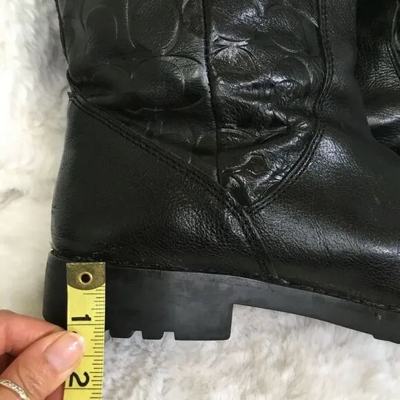 Coach Women's Black Valentine Signature Embossed Leather Boots Size 9.5B