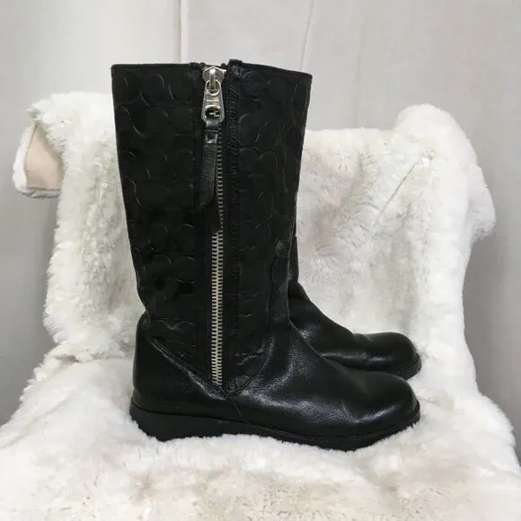 Coach Women's Black Valentine Signature Embossed Leather Boots Size 9.5B