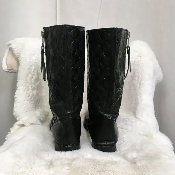 Coach Women's Black Valentine Signature Embossed Leather Boots Size 9.5B