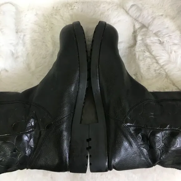 Coach Women's Black Valentine Signature Embossed Leather Boots Size 9.5B
