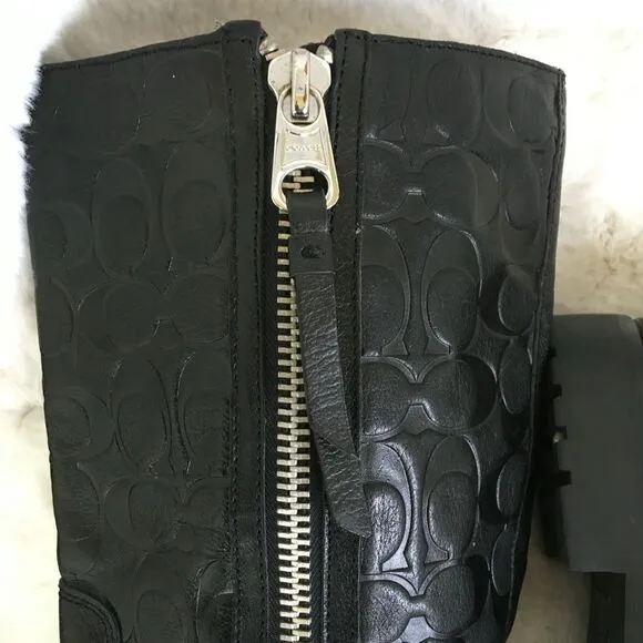 Coach Women's Black Valentine Signature Embossed Leather Boots Size 9.5B