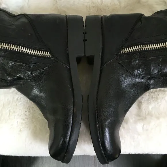 Coach Women's Black Valentine Signature Embossed Leather Boots Size 9.5B