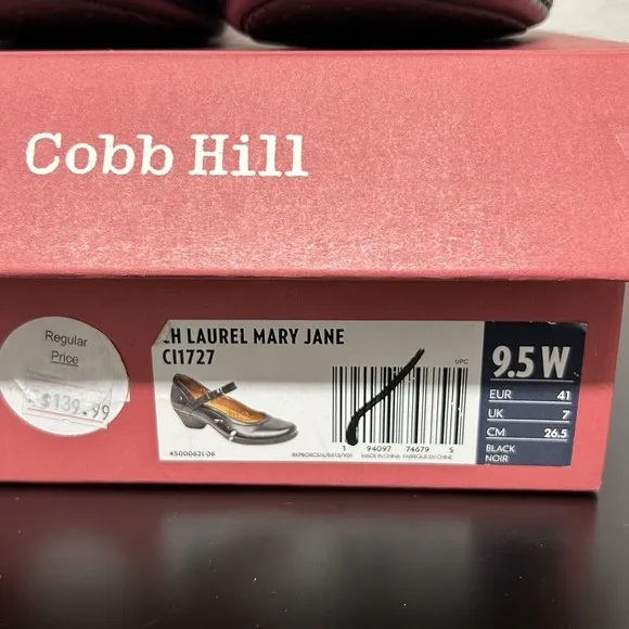 Cobb Hill Laurel Black Leather Mary Jane Pump Heel Shoes Size 9.5 Wide NEW $139