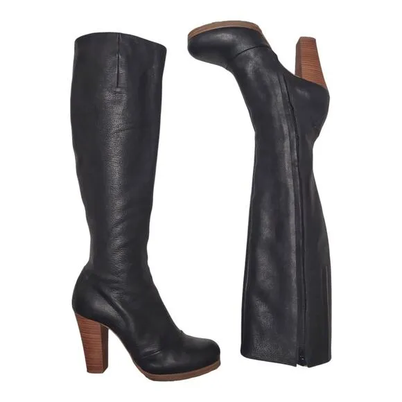 COCLICO Black Leather High Heel Boots Size 39 Designer Classic Knee High Retro