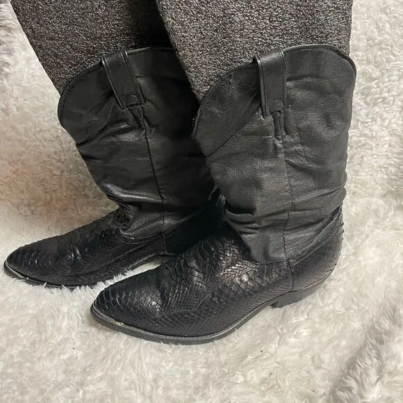 Code West men’s cowboy Boots leather Black &amp;snake skin print Size9.5