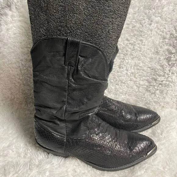 Code West men’s cowboy Boots leather Black &amp;snake skin print Size9.5