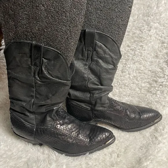 Code West men’s cowboy Boots leather Black &amp;snake skin print Size9.5