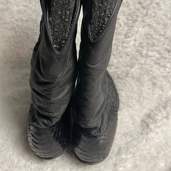 Code West men’s cowboy Boots leather Black &amp;snake skin print Size9.5
