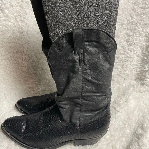 Code West men’s cowboy Boots leather Black &amp;snake skin print Size9.5