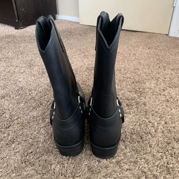 Cody James Black Harness Motorcycle Riding Boots Sz.11W Square Toe Leather