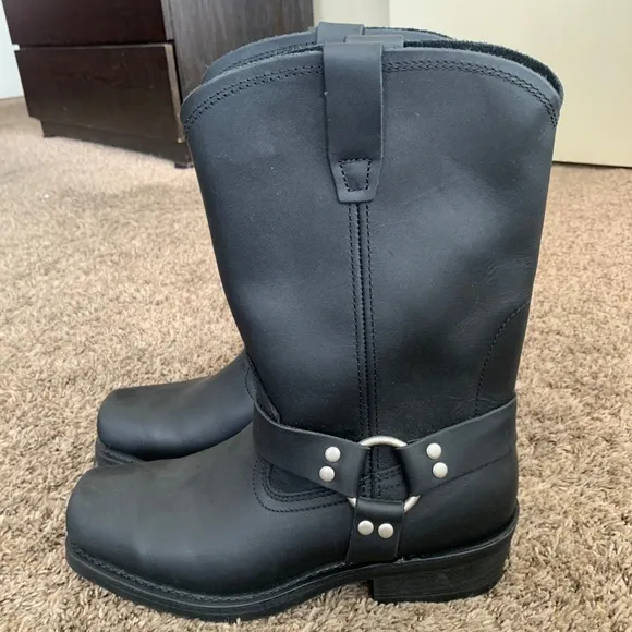 Cody James Black Harness Motorcycle Riding Boots Sz.11W Square Toe Leather