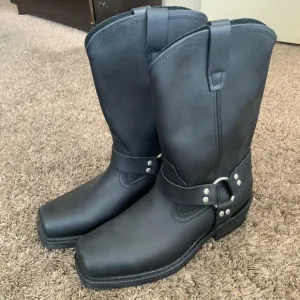 Cody James Black Harness Motorcycle Riding Boots Sz.11W Square Toe Leather
