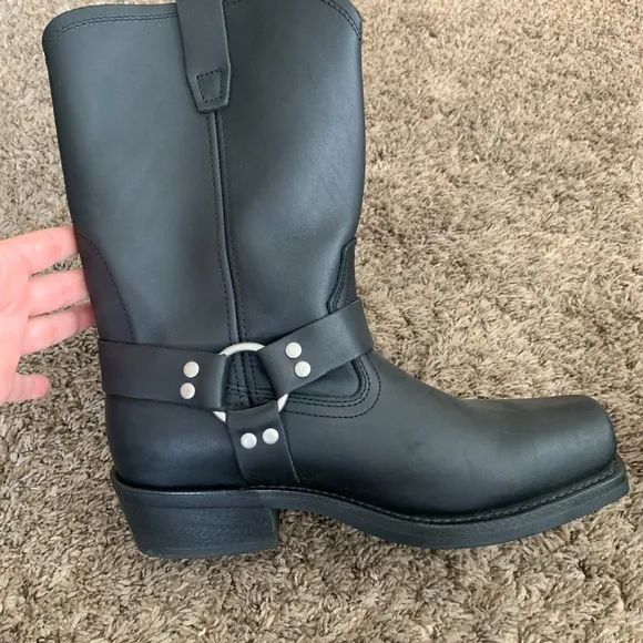 Cody James Black Harness Motorcycle Riding Boots Sz.11W Square Toe Leather