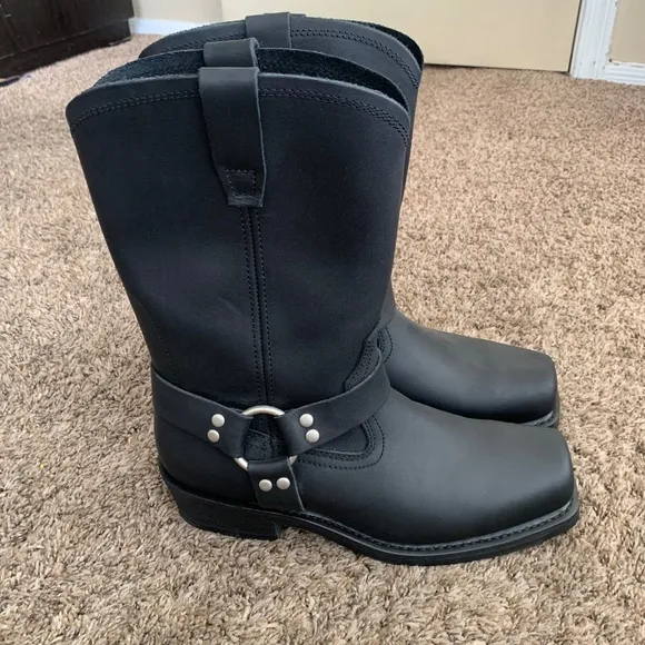 Cody James Black Harness Motorcycle Riding Boots Sz.11W Square Toe Leather