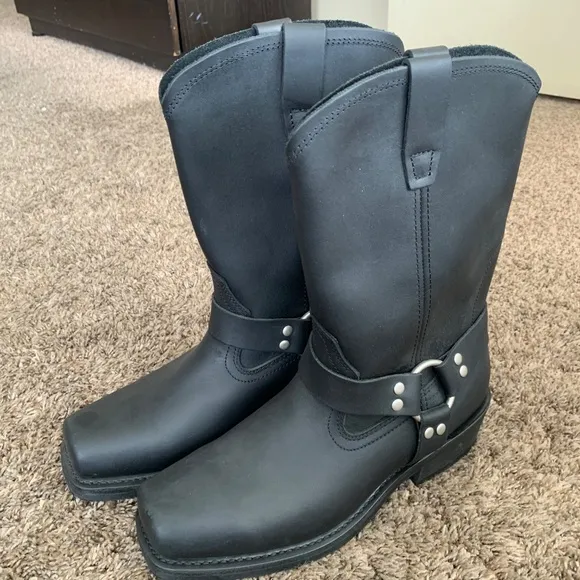Cody James Black Harness Motorcycle Riding Boots Sz.11W Square Toe Leather