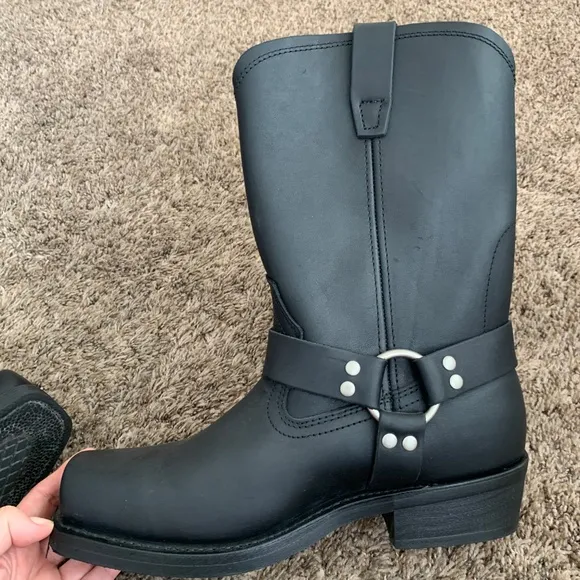 Cody James Black Harness Motorcycle Riding Boots Sz.11W Square Toe Leather