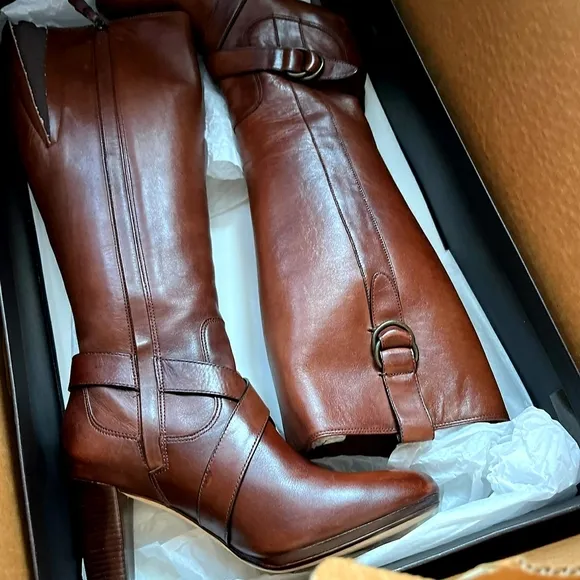 COLE HAAN - Courtney Air Tall High-Heeled Leather Boots - Brown - NIB/NEW