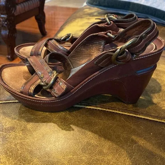 Cole Haan G series and Nike Air brown and copper wedge sandal shoes