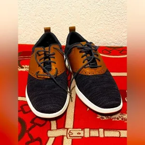 Cole Haan Mens Grand Tour Knit Oxford Marine Blue Tan Flat Casual Shoes 9.5 M