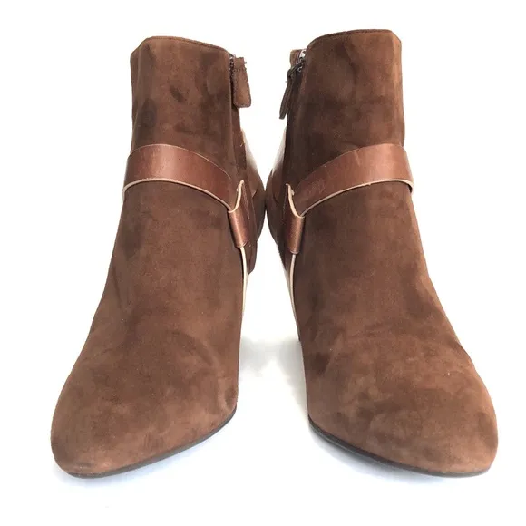 Cole Haan Nike Air Brown Almond Toe Side Zip Suede Leather Ankle Boots size 10.5