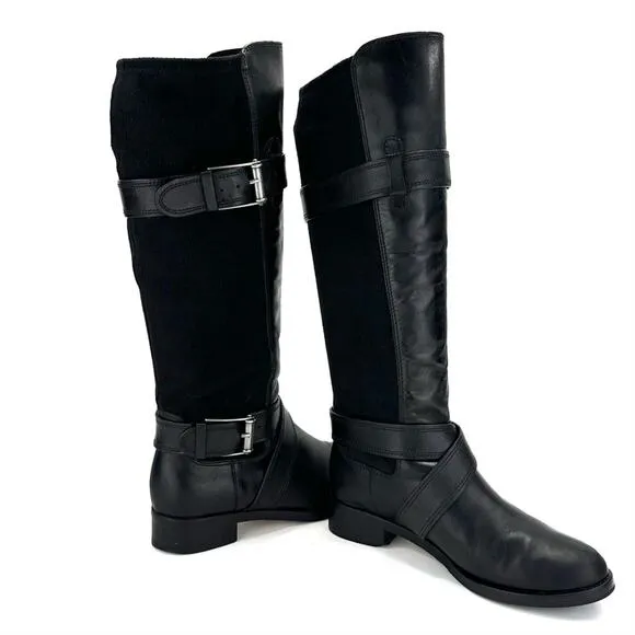 COLE HAAN NIKE AIR “WHITLEY” BLACK LEATHER &amp; STRETCHY SUEDE PULL-ON RIDING BOOTS