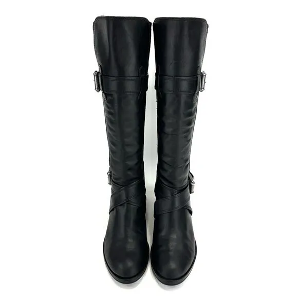 COLE HAAN NIKE AIR “WHITLEY” BLACK LEATHER &amp; STRETCHY SUEDE PULL-ON RIDING BOOTS