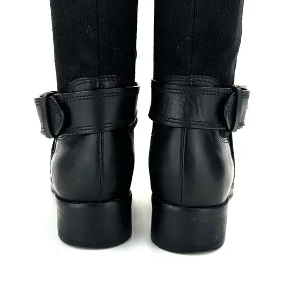 COLE HAAN NIKE AIR “WHITLEY” BLACK LEATHER &amp; STRETCHY SUEDE PULL-ON RIDING BOOTS