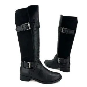 COLE HAAN NIKE AIR “WHITLEY” BLACK LEATHER &amp; STRETCHY SUEDE PULL-ON RIDING BOOTS