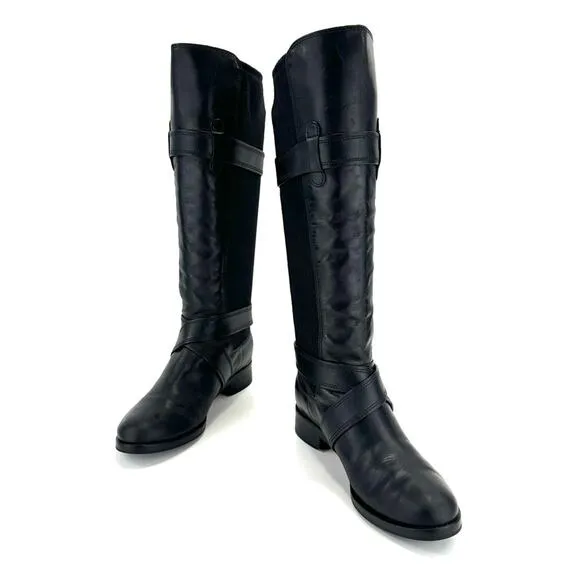 COLE HAAN NIKE AIR “WHITLEY” BLACK LEATHER &amp; STRETCHY SUEDE PULL-ON RIDING BOOTS