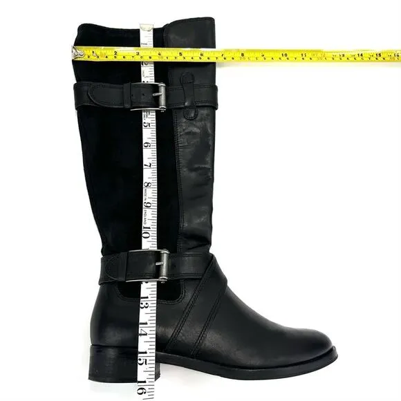 COLE HAAN NIKE AIR “WHITLEY” BLACK LEATHER &amp; STRETCHY SUEDE PULL-ON RIDING BOOTS