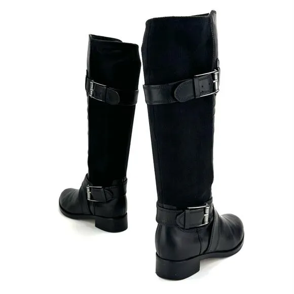 COLE HAAN NIKE AIR “WHITLEY” BLACK LEATHER &amp; STRETCHY SUEDE PULL-ON RIDING BOOTS