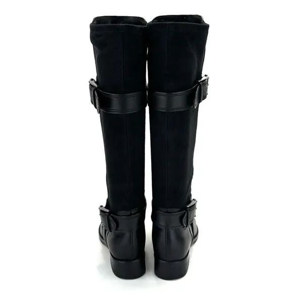 COLE HAAN NIKE AIR “WHITLEY” BLACK LEATHER &amp; STRETCHY SUEDE PULL-ON RIDING BOOTS