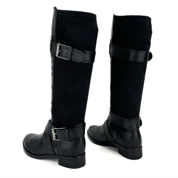 COLE HAAN NIKE AIR “WHITLEY” BLACK LEATHER &amp; STRETCHY SUEDE PULL-ON RIDING BOOTS