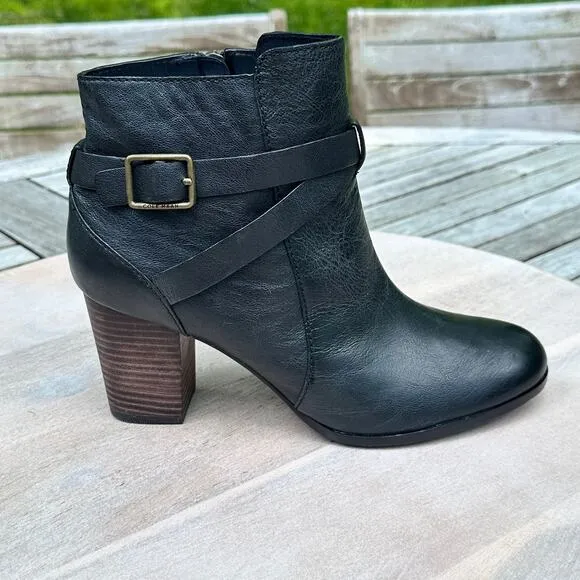 Cole Haan Women's Size 8.5 Cassidy Buckle Leather Zip Ankle Boots Black New