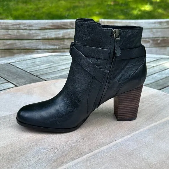 Cole Haan Women's Size 8.5 Cassidy Buckle Leather Zip Ankle Boots Black New