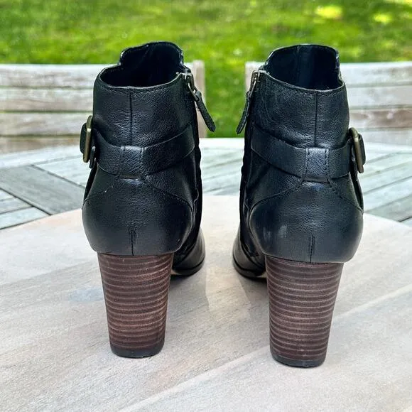 Cole Haan Women's Size 8.5 Cassidy Buckle Leather Zip Ankle Boots Black New