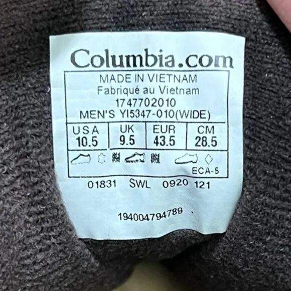 Columbia Coretek II Waterproof Grey Hiking Shoes Mens Size 10.5 Wide, YI5347-010
