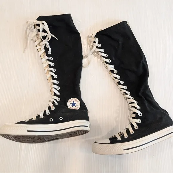 CONVERSE All Star Chuck Taylor black canvas knee high lace-up sneakers boots