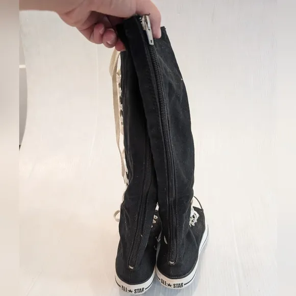 CONVERSE All Star Chuck Taylor black canvas knee high lace-up sneakers boots