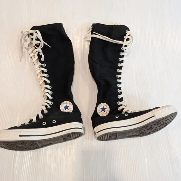 CONVERSE All Star Chuck Taylor black canvas knee high lace-up sneakers boots