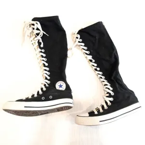 CONVERSE All Star Chuck Taylor black canvas knee high lace-up sneakers boots