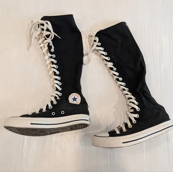 CONVERSE All Star Chuck Taylor black canvas knee high lace-up sneakers boots